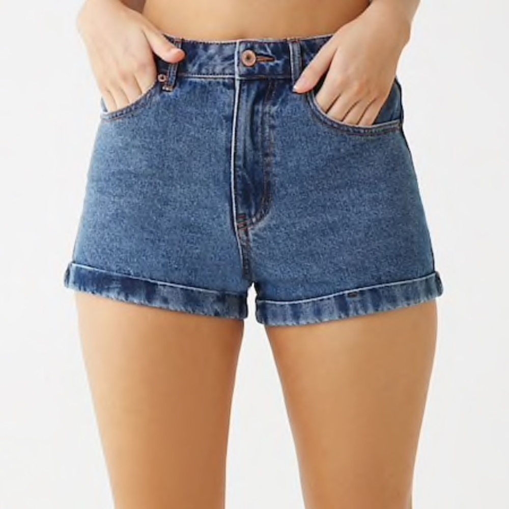 Medium Wash High-Rise “Mom” Shorts | Size: 26